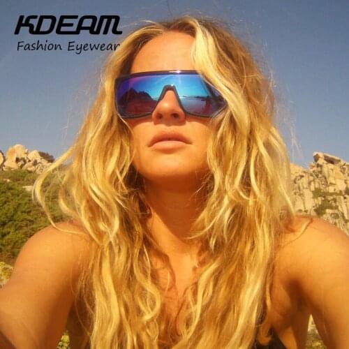 KDEAM Fashion Sunglasses Women One Piece Mirror Flat Top Square Goggle Windproof Outdoor Sport Shades With Free Box