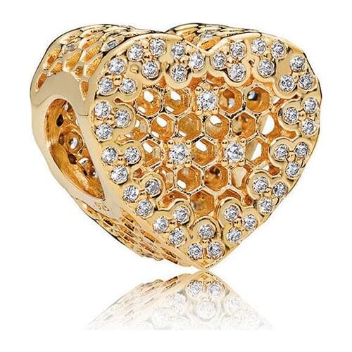 Authentic 925 Sterling Silver Bead Shine Honeycomb Lace Charm Fit Fashion Women Pandora Bracelet Bangle Gift DIY Jewelry