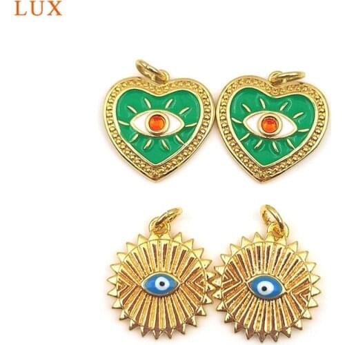 5pcs Gold Evil Eye Pendant Shiny Brass Red Blue Eyes Pendant Sun Heart Lucky Pendant Finding For Women Necklace Earrings Making