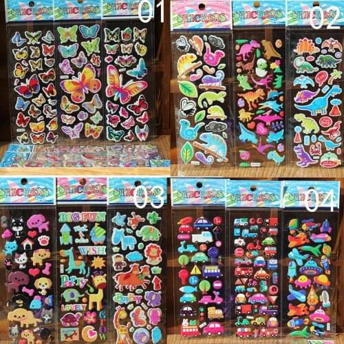 10 Sheets/lot 3D Cartoon Cute Animals Zoo 3D Stickers Children girls boys PVC Stickers Bubble Stickers Fashion Brand Kids Toys