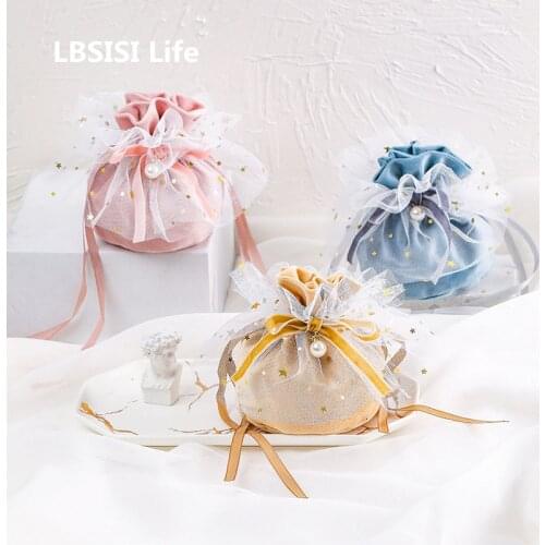 LBSISI Life 10pcs Thickened Velvet Candy Bags Gold Velvet Drawstring European Wedding Companion Candy Box Gift Bags