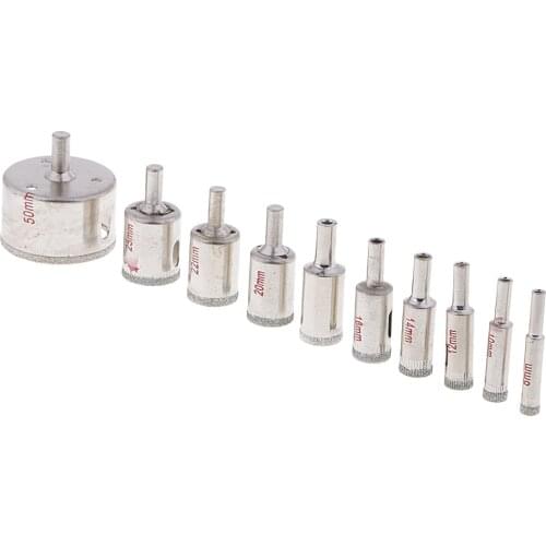 10 Pcs Metal Diamond Drill Tile Drill Ceramic Drill Hole Saw Drill Bit for Glass Ceramics Porcelain, 8~50mm