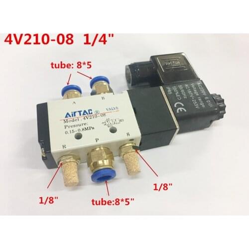 1/4" 2 Position 5 Port Air Solenoid Valves 4V210-08 Pneumatic Control Valve , 12v 24v 110v 220v