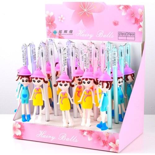 20 pcs/lot Beautiful Girl Pendant Gel Pen Cute 0.5mm Black ink Signature Pens Promotional Gift Stationery School Supplies