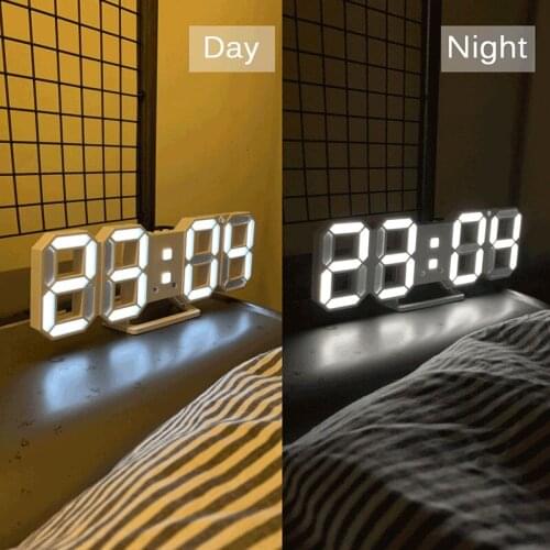 3D LED Wall Clock Modern Design Digital Table Clock Alarm Date Time Temperature Nightlight For Home Living Room Study Decoration