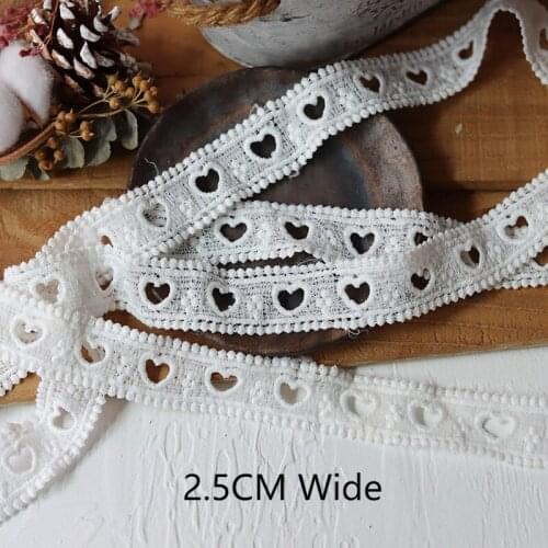 2.5CM Wide White Cotton Pleated Heart-shaped Hollow Embroidery Ribbon Lace Edge Trim Apparel Cloth Crafts Sewing Fringe Decor