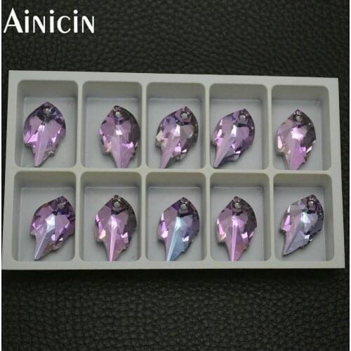 Faceted Glass Crystal Leaves Shape Pendants 10pcs (1 Box) 16x25mm Violet Color Leaf Pendent For Women Necklace Making Materials