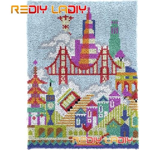 Latch Hook Rug San Francisco Lush Wall Tapestry Kits DIY Carpet Rug Lofty Yarn Cushion Arts Crocheted Fluffy Floor Mat Crafts
