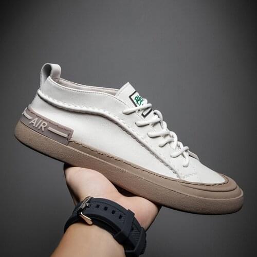 Mens fashion sneakers casual leather shoes fashion lace-up white shoes rubber sole soft shoes
