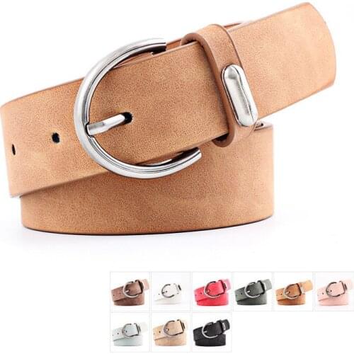 Circle Pin Buckles Suede PU Leather Belt Female Silver Buckle Jeans Wild Belts For Women Fashion Students Simple Casual Trousers