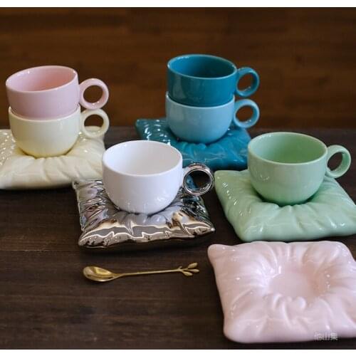 Personalized Ceramic Coffee Cup With Square Saucer Nordic Tea Cup Set Nordic Home Party Drinkware Creative Wedding Birthday Gift