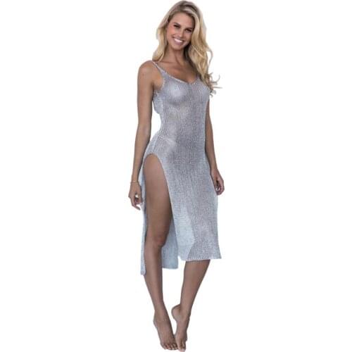 Fashion Mesh Cover Up Sexy Beach Dress 2020 Vestido Crochet Golden Swimsuit Swimwear Women Trend Pareo Bikini Sarong Cover-Up