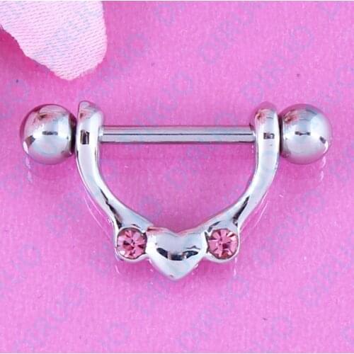 Fashion Pink Crystal Nipple ring piercing pair Nickel-free 316L surgical steel