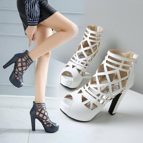 European and American fashion nightclub Sexy Princess sandals lace up hollow super high heel thin heel open toe womens shoes