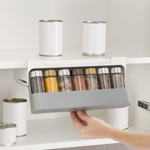 Outdoor Camping Kitchen Self-adhesive Wall-mounted Under-Shelf Spice kitchen storage organization Spice Bottle Storage Rack