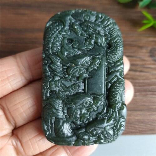 Hetian jade, green jade, Jiulong opera pearl pendant, male Jade Dragon Pendant