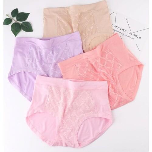 High waist underwear lady cotton crotch underwear big size fat sister hip pants cotton fabric lace Triangle pants