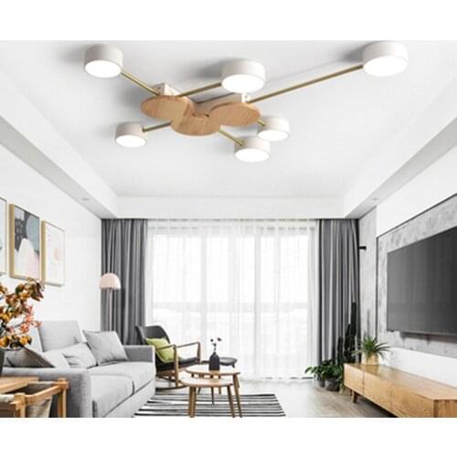Nordic Style Designer LED Metal Ceiling Lights For Living Room Modern Surface Mounted Wooden Bedroom Lighting Fixtures