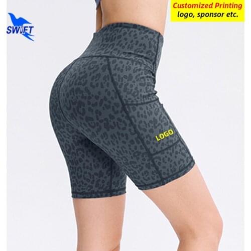 2021 NEW Women High Waist Yoga Tights with Pocket Quick Dry Gym Fitness Running Shorts Elastic Short Pants Sportswear Customized