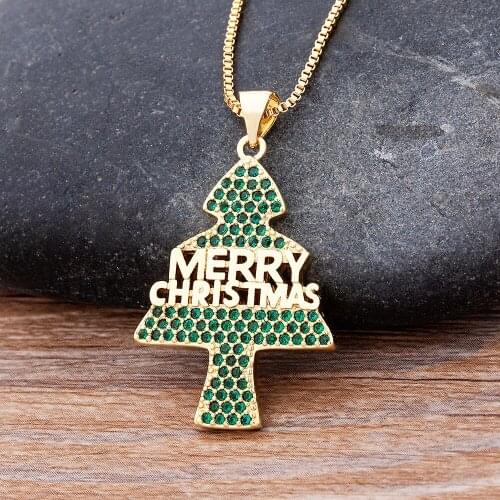 New Fashion Merry Christmas Letter Necklace Crystal Pendant Women Gold Color Cute Tree Charm Choker Necklaces For Xmas Jewelry