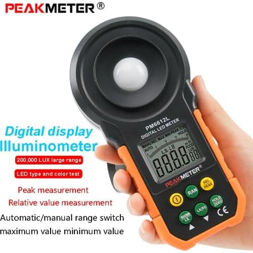 Official PEAKMETER PM6612L LED Digital Analog Bar Light Lux Meter 200000 Lux Handheld Light Meter for Light Measuring