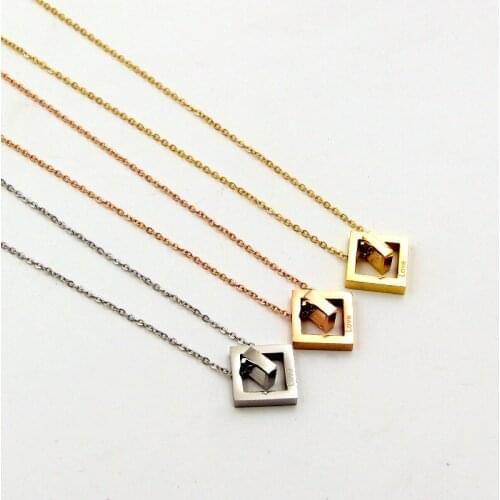Fashion Stainless Steel OL Style Love Letter Double Square Pendant Necklace Rose Gold Color Women Female Lady Party Gift