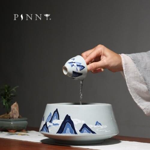 PINNY 1400ML Retro Vintage Mountains Tea Wash Bowls Chinese Ceramic Kung Fu Tea Accessories Pigmented Tea Service