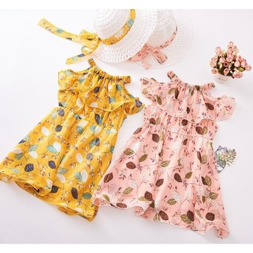 Toddler Girls Dress Summer Bohemia Style Baby Girls Dress Beach Casual Clothing Chiffon Floral Dress Send Hat 2-6Y Kids Clothes