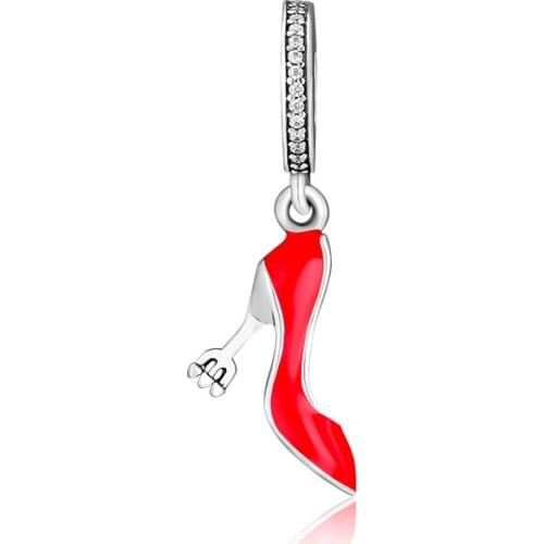 Fits Pandora Charms Bracelets Stiletto Silver Dangle,Red Enamel Beads 925 Sterling-Silver-Jewelry DIY Making