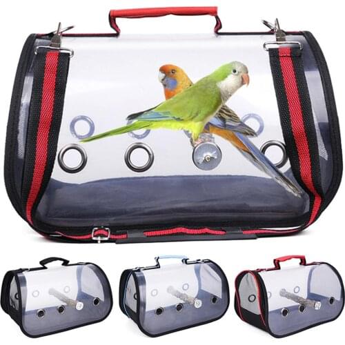 Transparent Breathable Bird Parrot Carrier Travel Bag Cage Handbag with Perch