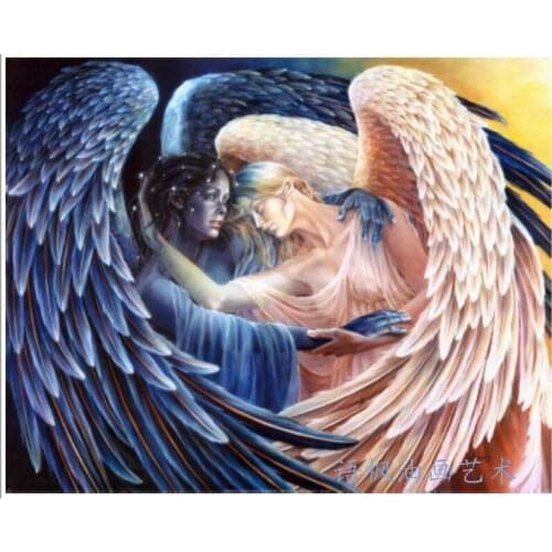 Pure handmade abstract oil painting canvas art angel wall pictures painting for home decoration gift stretched on wooden