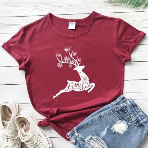 Merry Christmas Reindeer T-shirt Cute Women Christmas Graphic Tshirt Aesthetic Winter Holiday Gift Top Tee Shirt Dropshipping