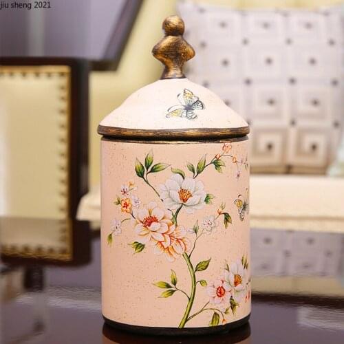 Modern Ceramic Painted Pattern Storage Tin Retro Tea Tin Can Home Candy Snack Jewelry Box Kitchen Food Container Home Decoration
