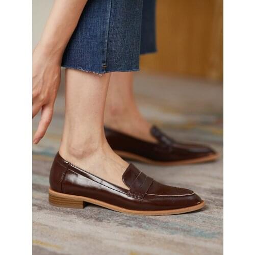 EshtonShero Shoes Women Genuine Leather Flats Female Spring Shoes Classic Womens Loafers Casual Leather Shoes Round Toe Flats
