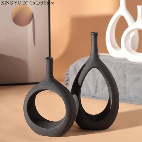 Home Decoration Vase Black and White Hollow Art Oval Vase Creative Simple Flower Arrangement Accessories Living Room Furnishings