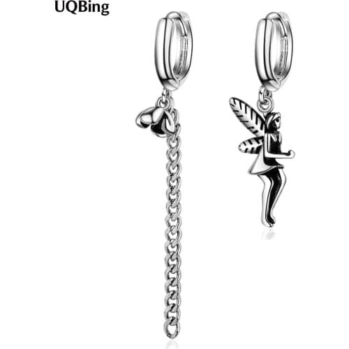 Vintage Silver Chain Asymmetric Angel Elf Clip Earrings For Women Wholesale Accessory