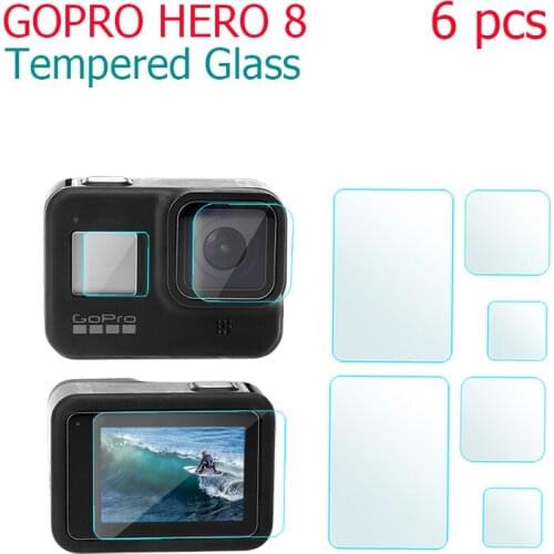 Screen Protector for GoPro Hero 8 Black Tempered Glass Screen Protector + Lens + Small Display Film Accessories for Go pro Hero8