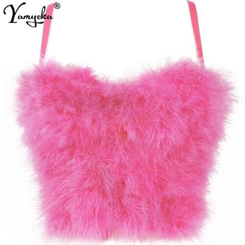 Sexy feather White bustier corset crop top women summer halter party tank y2k top push up bra clubwear tube Cropped womens tops
