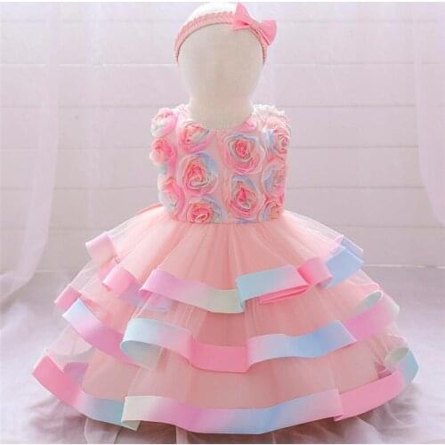 Boiiwant 6M-6Y Kids Dress with Headband Flowers Round Neck Sleeveless Princess Dress for Little Girls with Bowknot Hairband