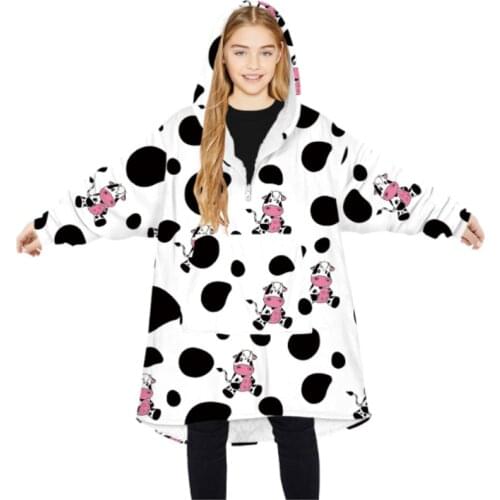 Winter 2021 unicorn digital print childrens zipper pullovers and wool blanket hoodie silver fox blanket