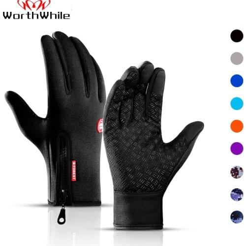 WorthWhile Winter Cycling Gloves Bicycle Warm Touchscreen Full Finger Gloves Waterproof Outdoor Bike Skiing Motorcycle Riding