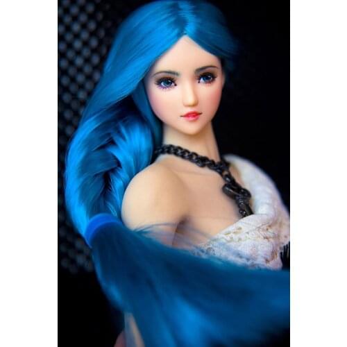 1/6 Scale Girl Pale Skin Blue Braid Hair Female Head Sculpt Accessory Model For 12'' Pale Action Figure Body