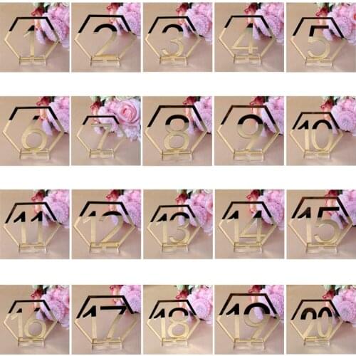 20pcs/set 1-20 Numeric Wedding Hexagon Table Number Plastic Acrylic Signs Table Numbers Rustic Engagement Seat Numbers Sign 2018