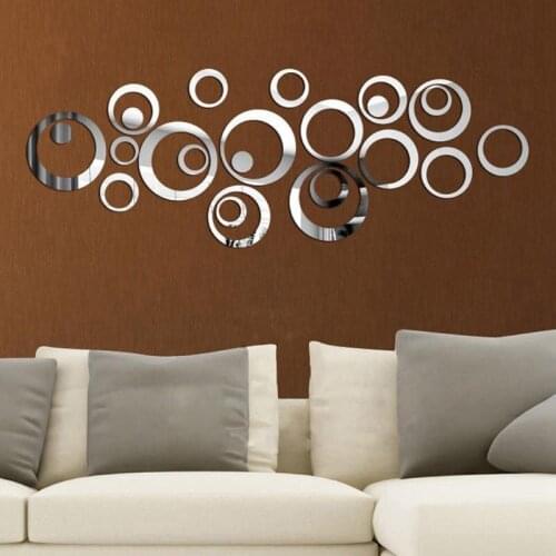 24PCS Circle Mirror Wall Stickers Crystal Acrylic Removable Mirror Wall Decoration Murals for Home Living Room Bedroom Decor