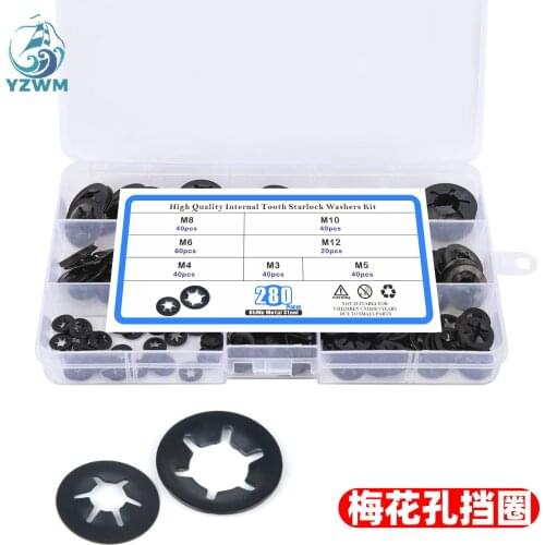 280pcs Plum Blossom Hole Retaining Ring Bearing Clip Retaining Ring Plum Blossom Bearing Clip Retaining Ring 65 Mn Steel 3-12