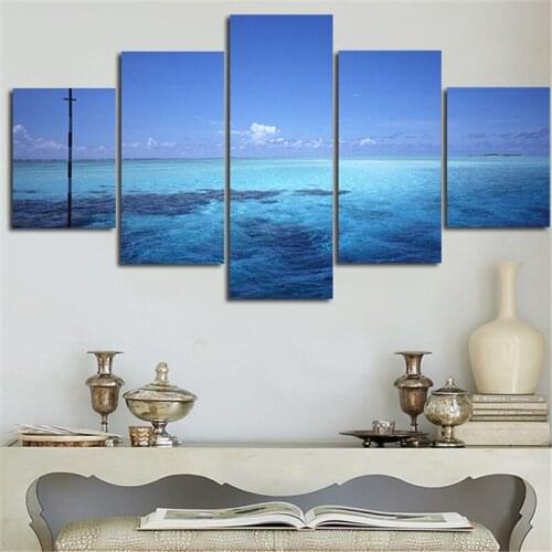 5Planes Wall Painting Art Paint Beautiful Blue Rivers Waves Ripple Home Decoration Posters Pictures For Living Room No Framed