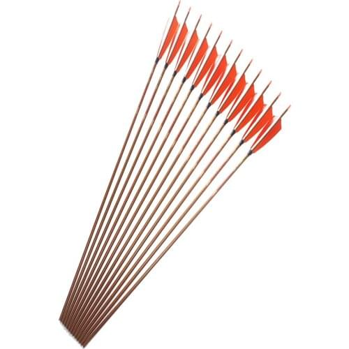 6/12pcs Archery carbon arrows wood skin arrow shafts spine500 ID6.2mm 5"Turkey fletching feathers 100gr point traditional bow