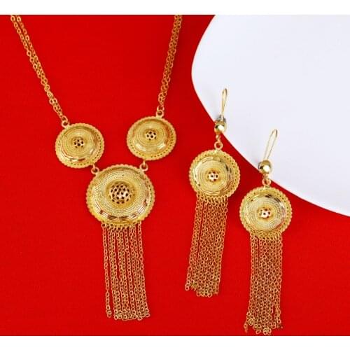 African Bride Necklace Earrings Set Jewelry India African Dubai Ethiopia Nigeria Arabic Oman Girls Gifts Jewelry