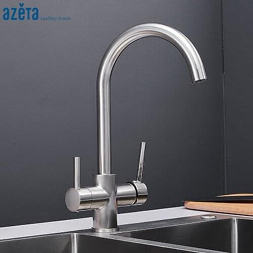 Azeta 3 Way Kitchen Faucet With Filter Water Kitchen Tap 360 Rotate Brass Kitchen Sink Faucet Drinking Water Mixer Tap AT9618BN
