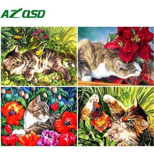 AZQSD 5d Diamond Painting Cat Full Square Drill Home Decoration Diamond Embroidery Sale Animal Mosaic Handmade Craft